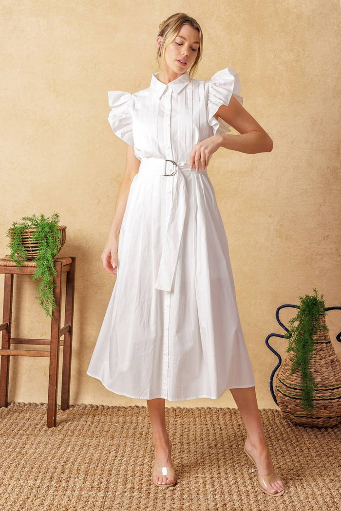 Vestido midi BLANCO con cinto