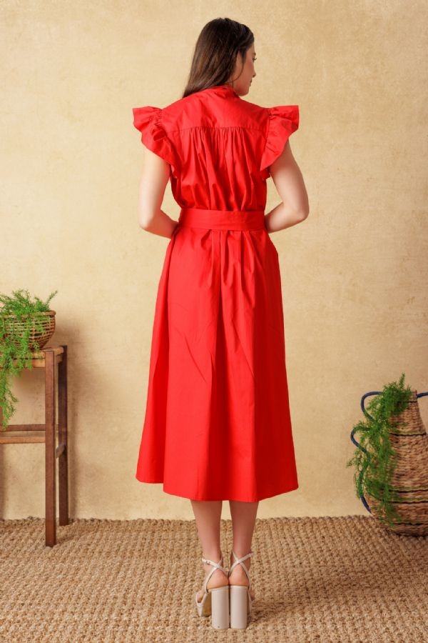 Vestido midi rojo con cinto