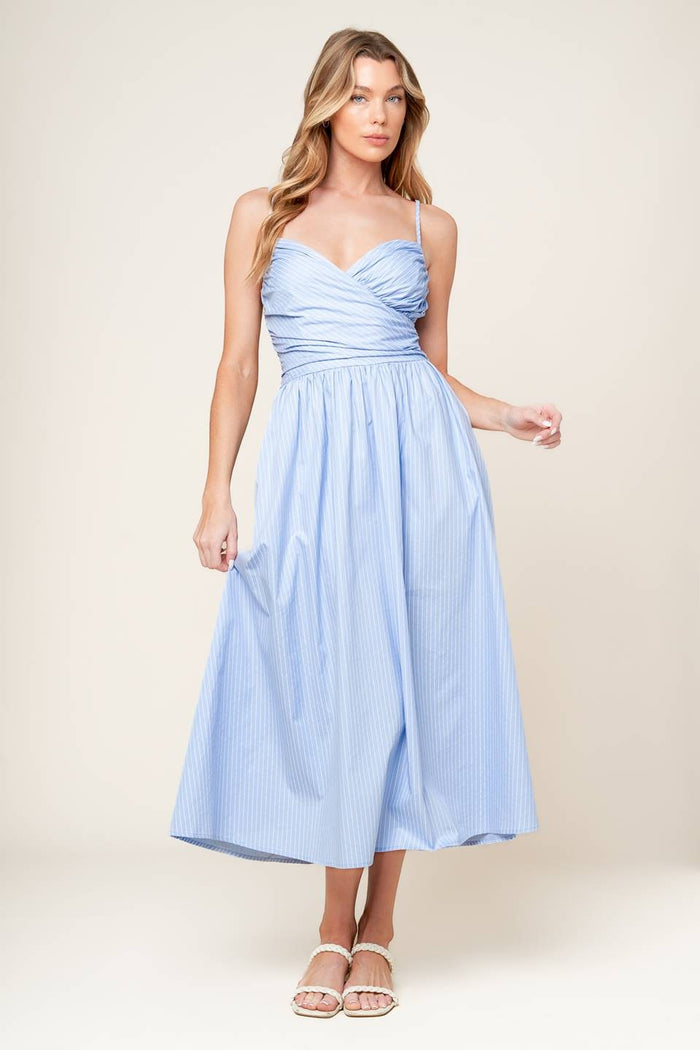 Vestido midi a rayas Pastel Blue