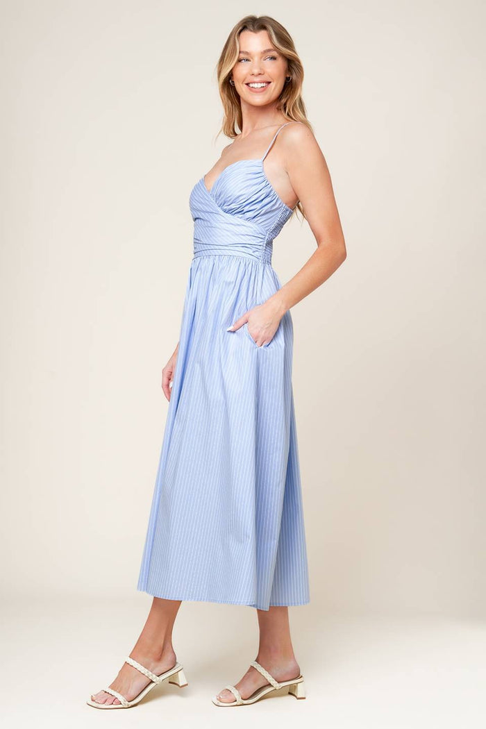 Vestido midi a rayas Pastel Blue