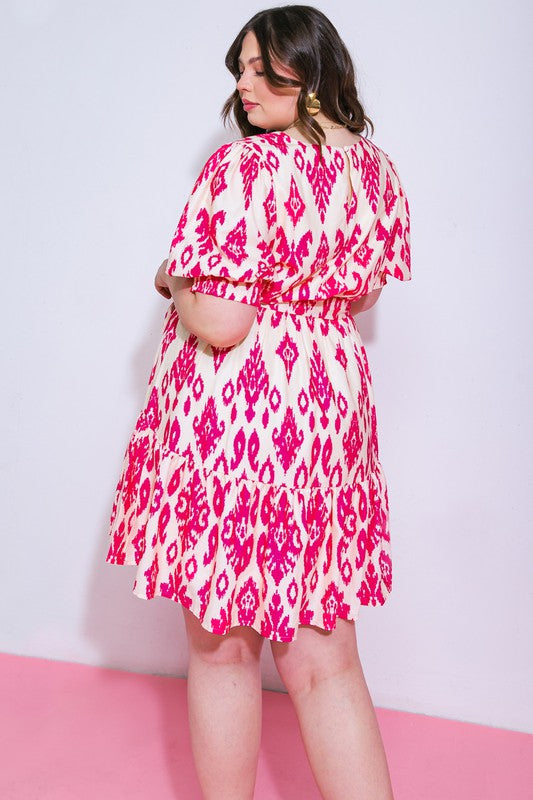 Vestido corto estampado Rosa-Ivory