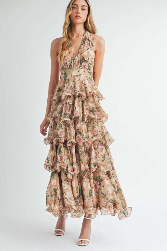 Vestido maxi floreado halter