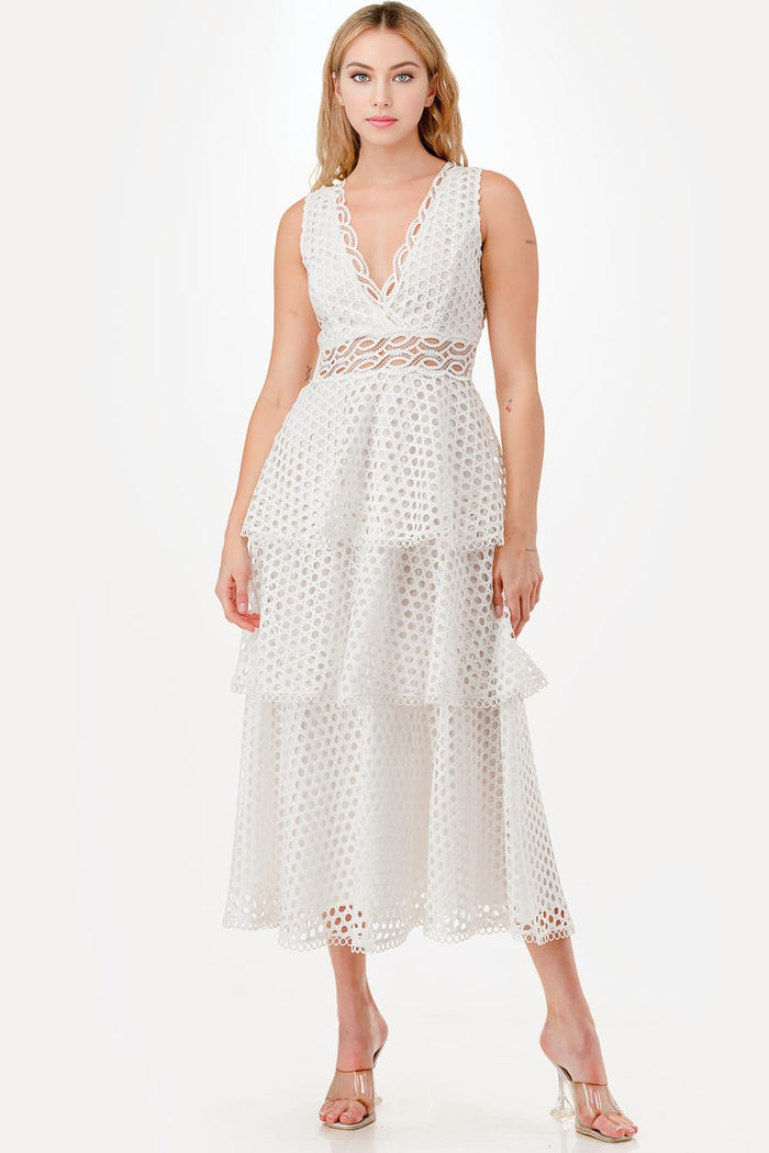 Vestido midi blanco con olanes