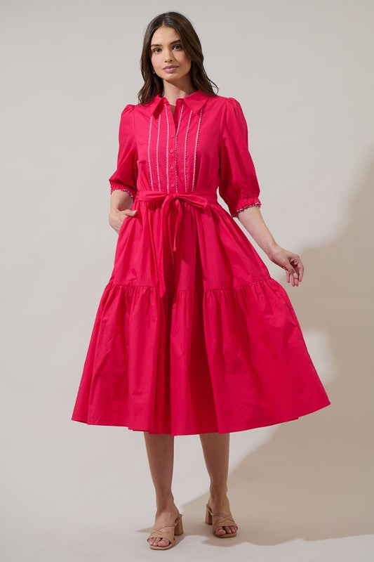 Vestido midi con cuello y botones