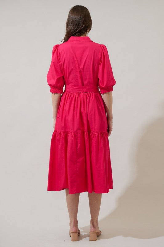 Vestido midi con cuello y botones