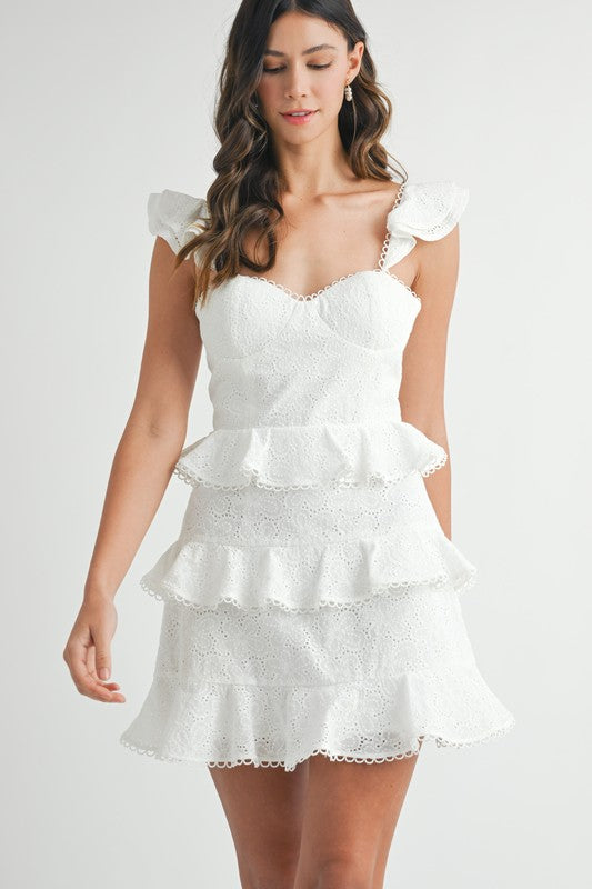Vestido corto manga ruffled blanco