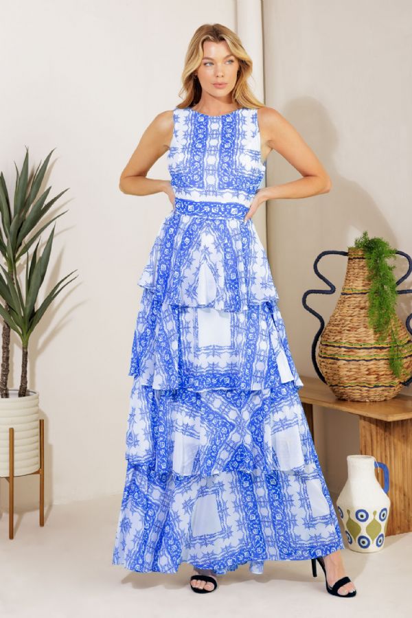 Vestido maxi azul olanes