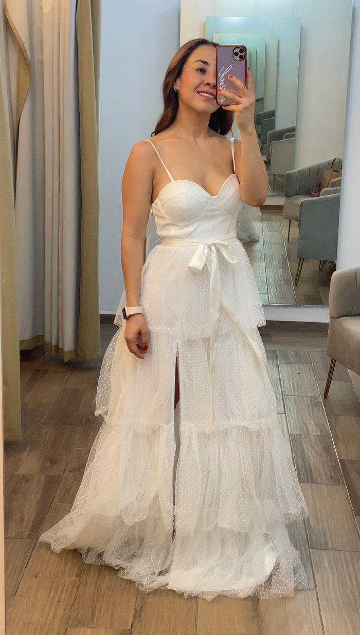 Vestido maxi polka dot de tul