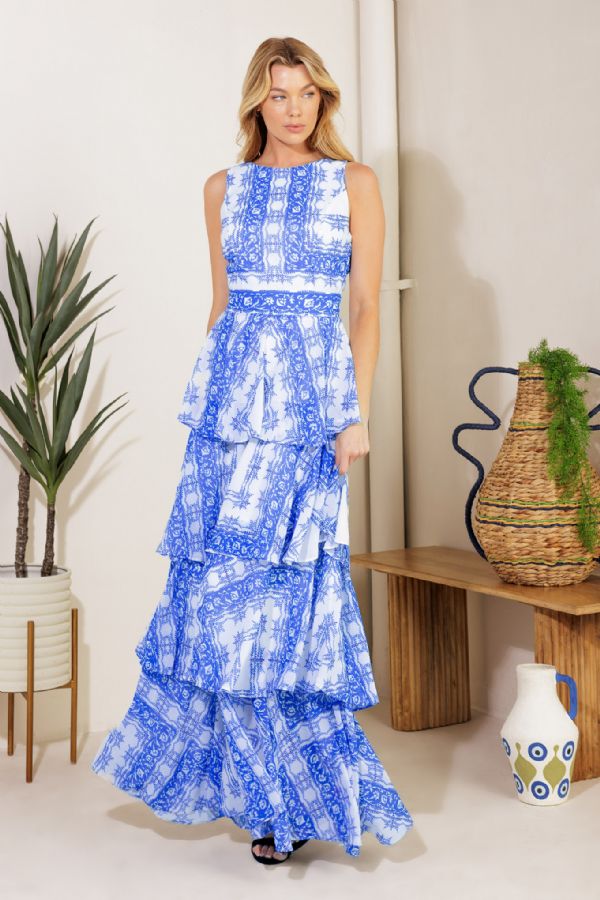 Vestido maxi azul olanes
