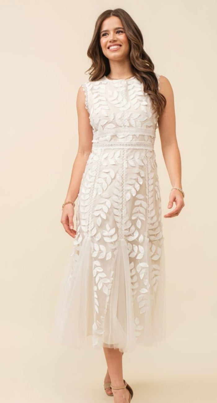 Vestido midi hojas Cream