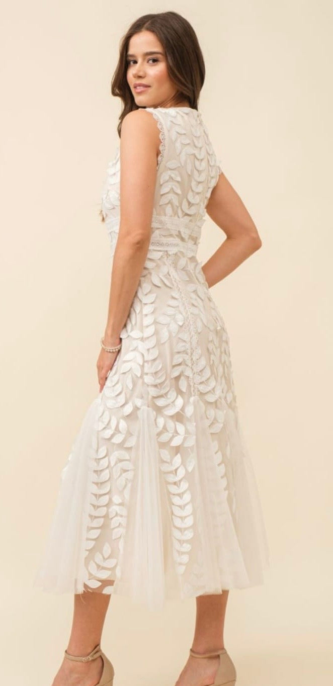 Vestido midi hojas Cream