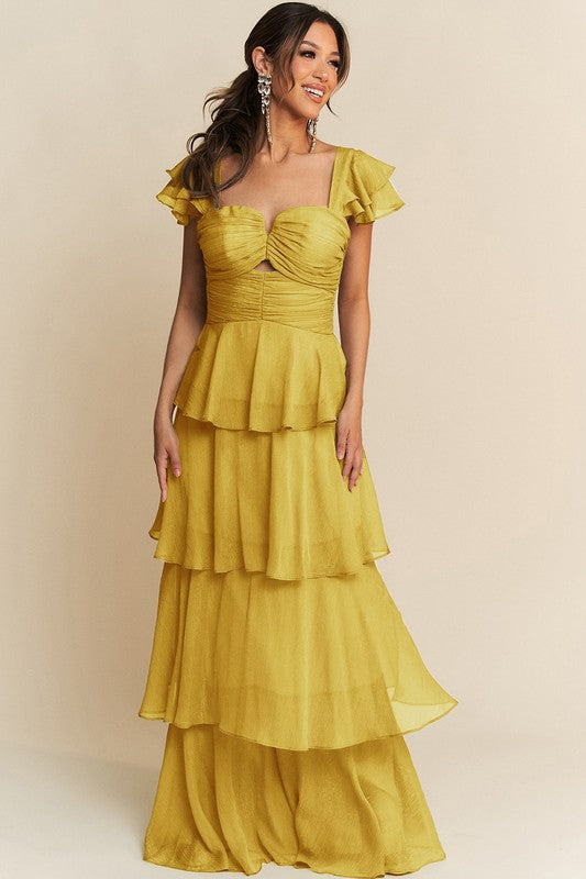 Vestido maxi mustard