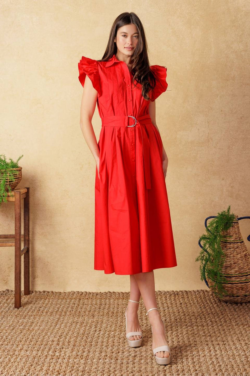 Vestido midi rojo con cinto