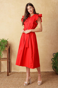 Vestido midi rojo con cinto