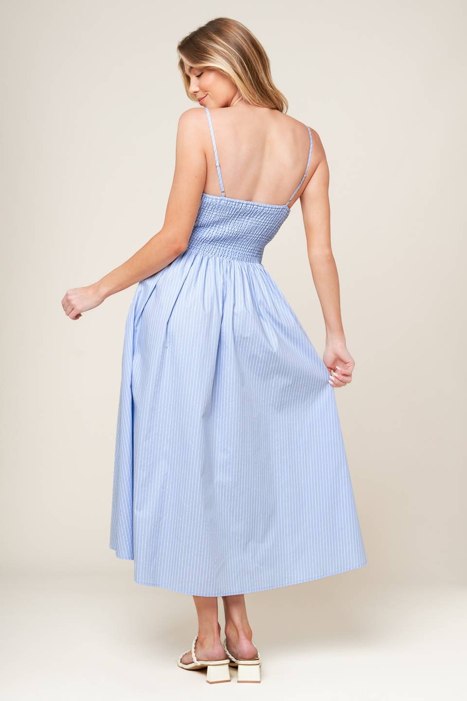 Vestido midi a rayas Pastel Blue
