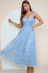 Vestido midi de tul con tirantes y moño Blue