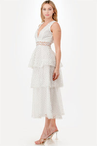 Vestido midi Blanco crochet con capas