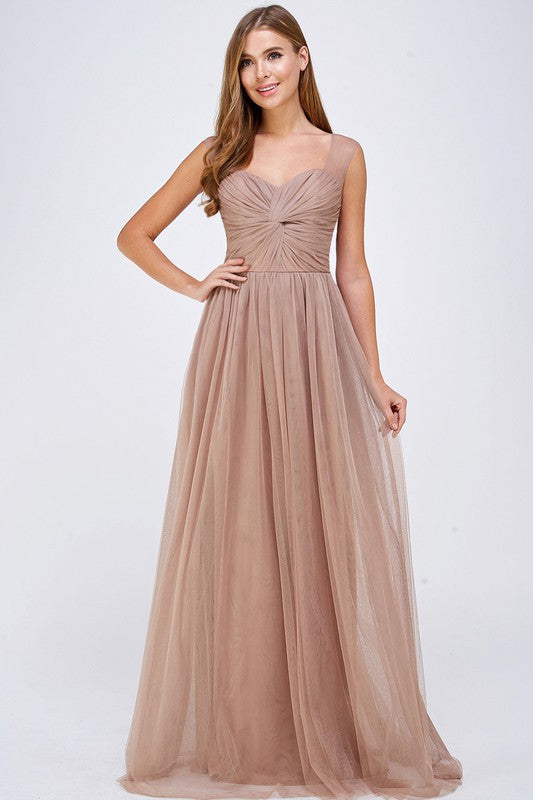 Vestido maxi de tul  Taupe