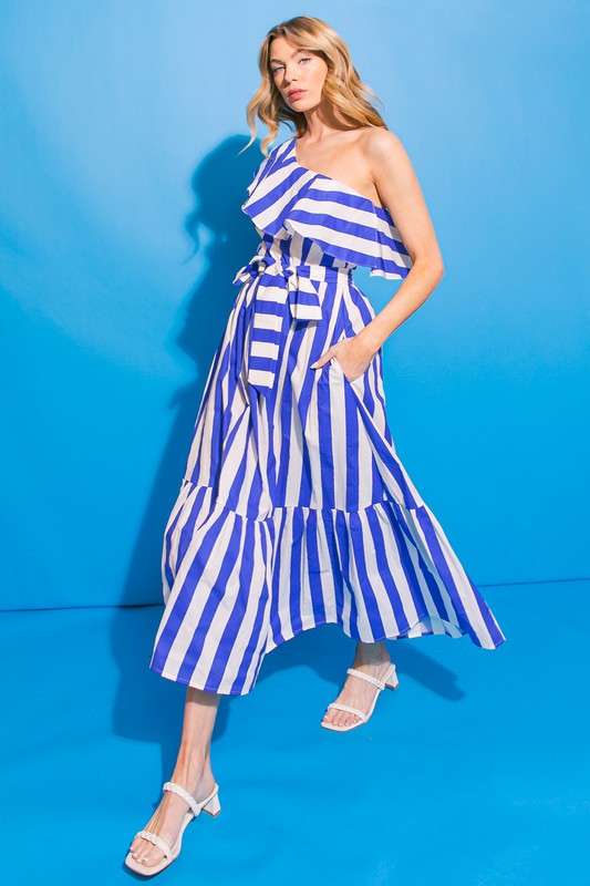 Vestido midi a rayas Azul