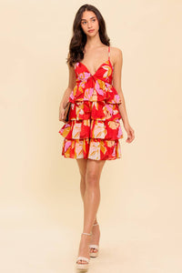 Vestido corto con olanes rojo