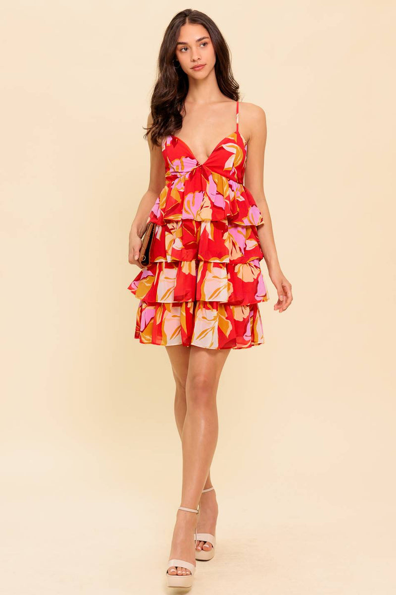 Vestido corto con olanes rojo