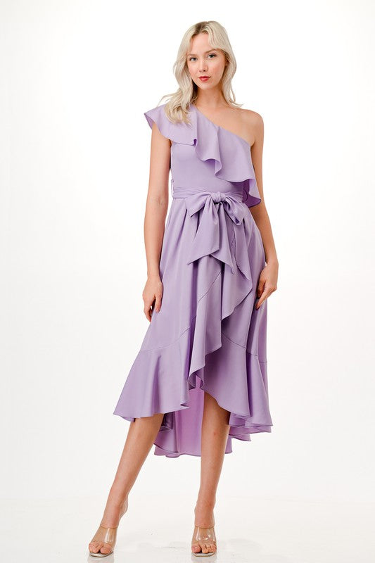 Vestido midi un hombro Lavanda