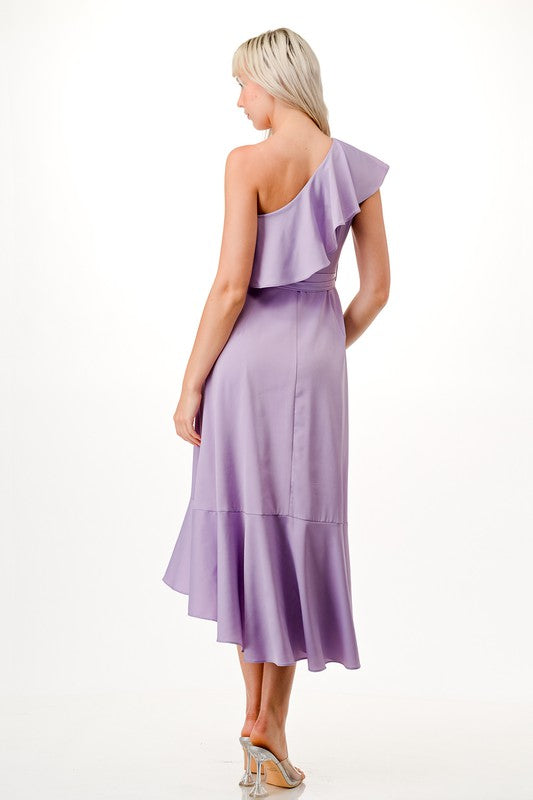 Vestido midi un hombro Lavanda