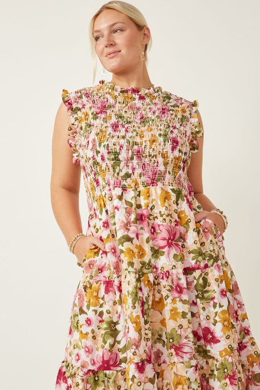 Vestido Plus floral ruffled