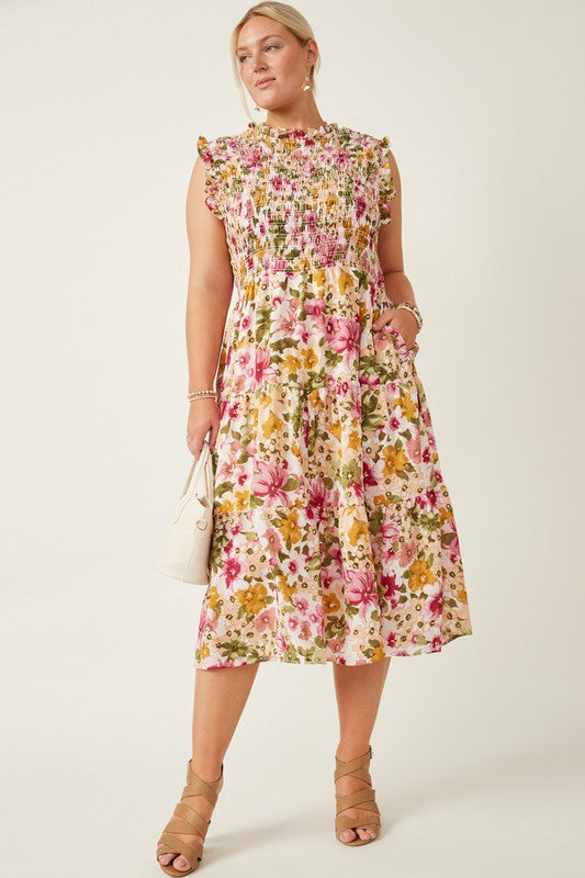 Vestido Plus floral ruffled