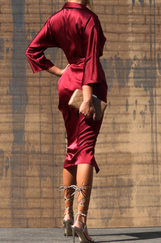 Vestido midi botones al frente Burgundy