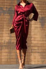 Vestido midi botones al frente Burgundy