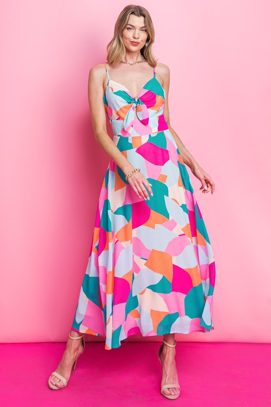 Vestido midi con tirantes multicolor