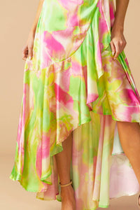 Vestido maxi estampado lima/rosa