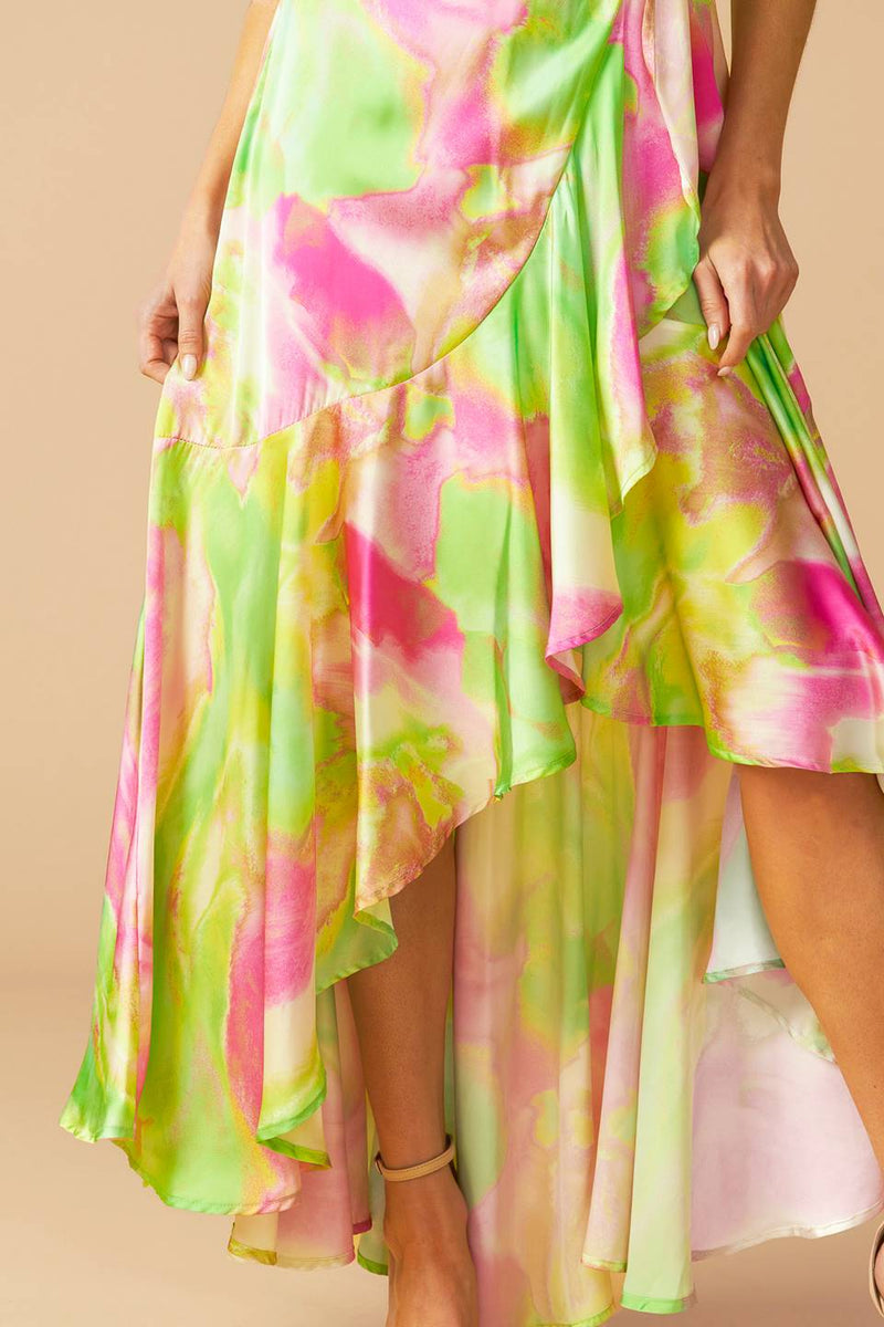 Vestido maxi estampado lima/rosa