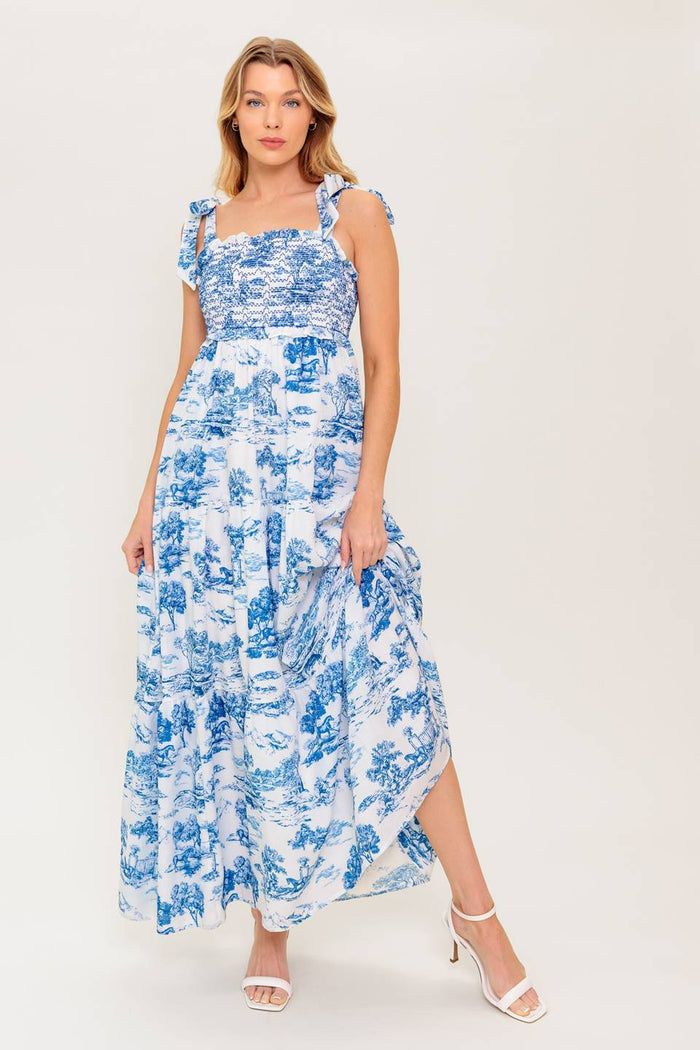 Vestido midi azul con tirantes que se atan
