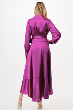 Vestido midi satinado magenta