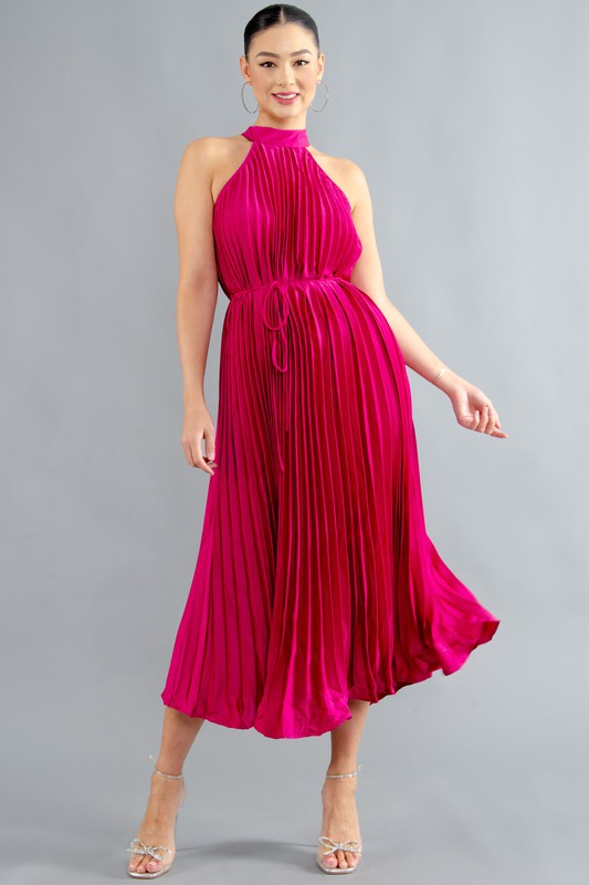 Vestido midi plisado Magenta