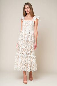 Vestido midi con manga ondulada