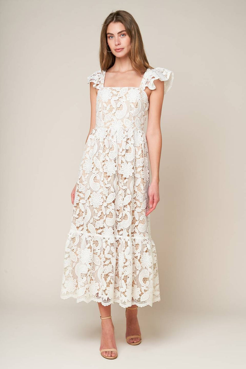 Vestido midi con manga ondulada