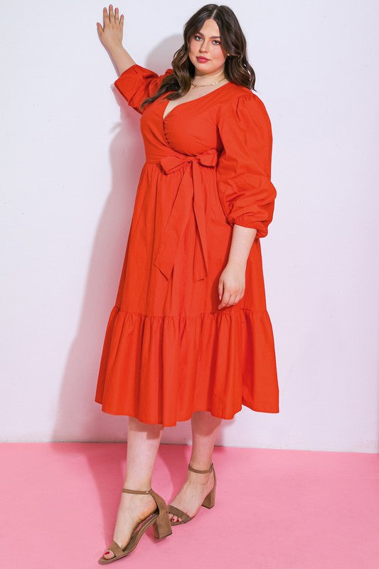 Vestido midi cruzado Naranja Plus