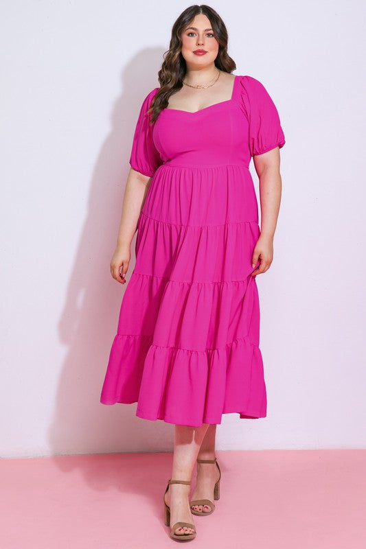 Vestido Midi Fucsia Plus