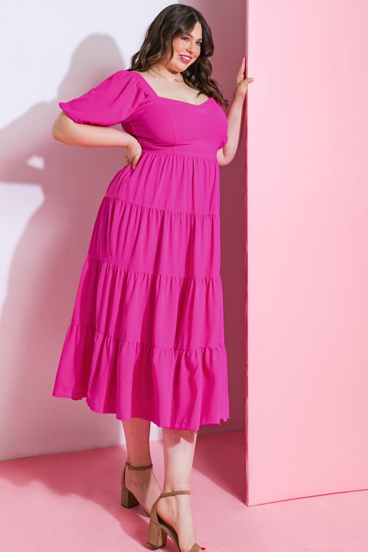 Vestido Midi Fucsia Plus