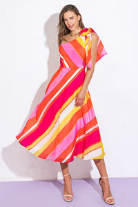 Vestido un hombro franjas diagonal