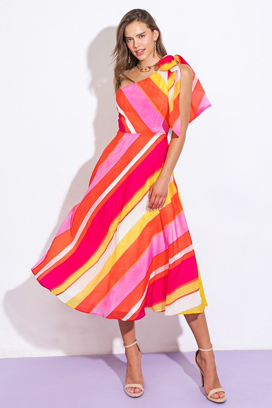 Vestido un hombro franjas diagonal