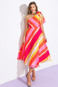 Vestido un hombro franjas diagonal