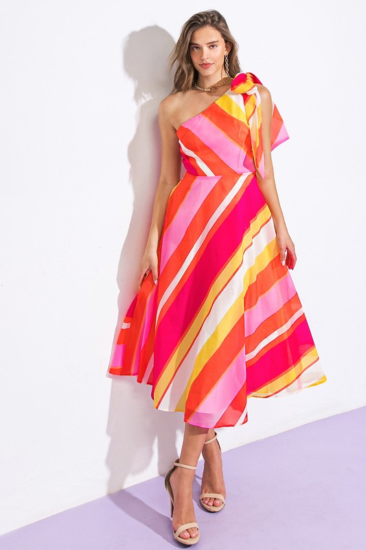 Vestido un hombro franjas diagonal