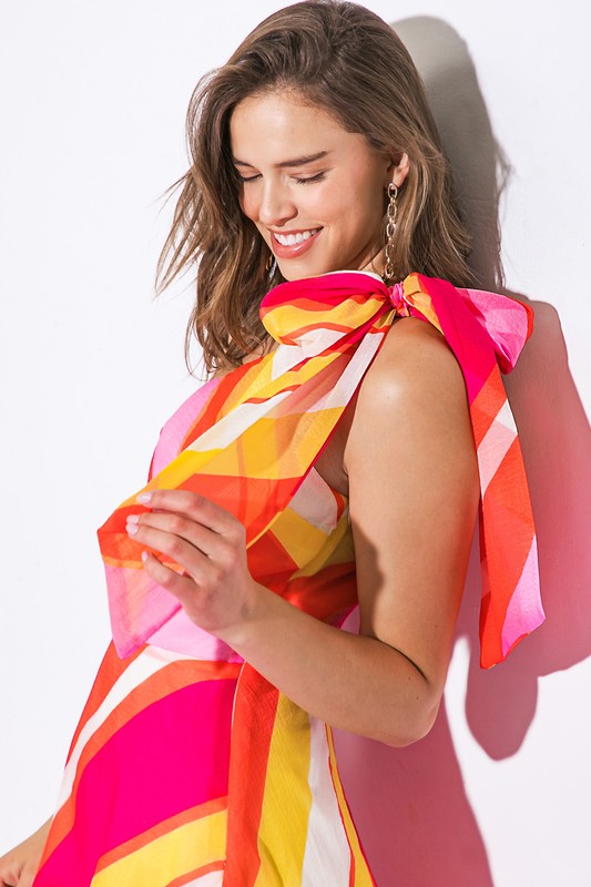 Vestido un hombro franjas diagonal
