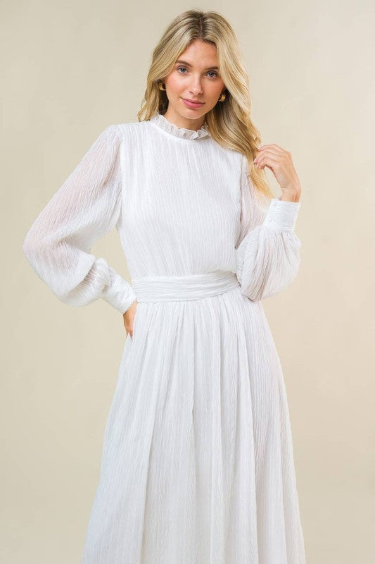 Vestido midi manga larga blanco