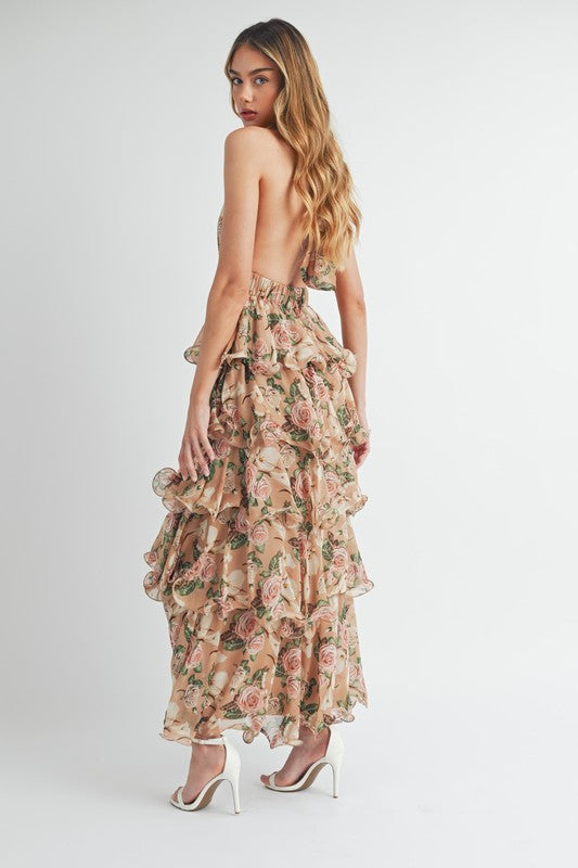 Vestido maxi floreado halter