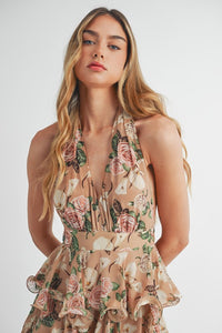 Vestido maxi floreado halter